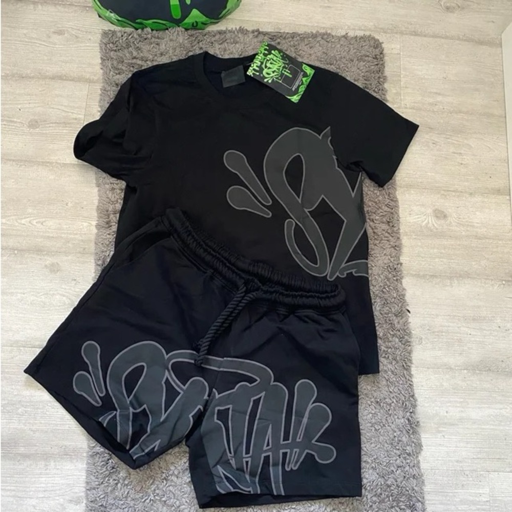 Black Graphic T-Shirt and Shorts Set